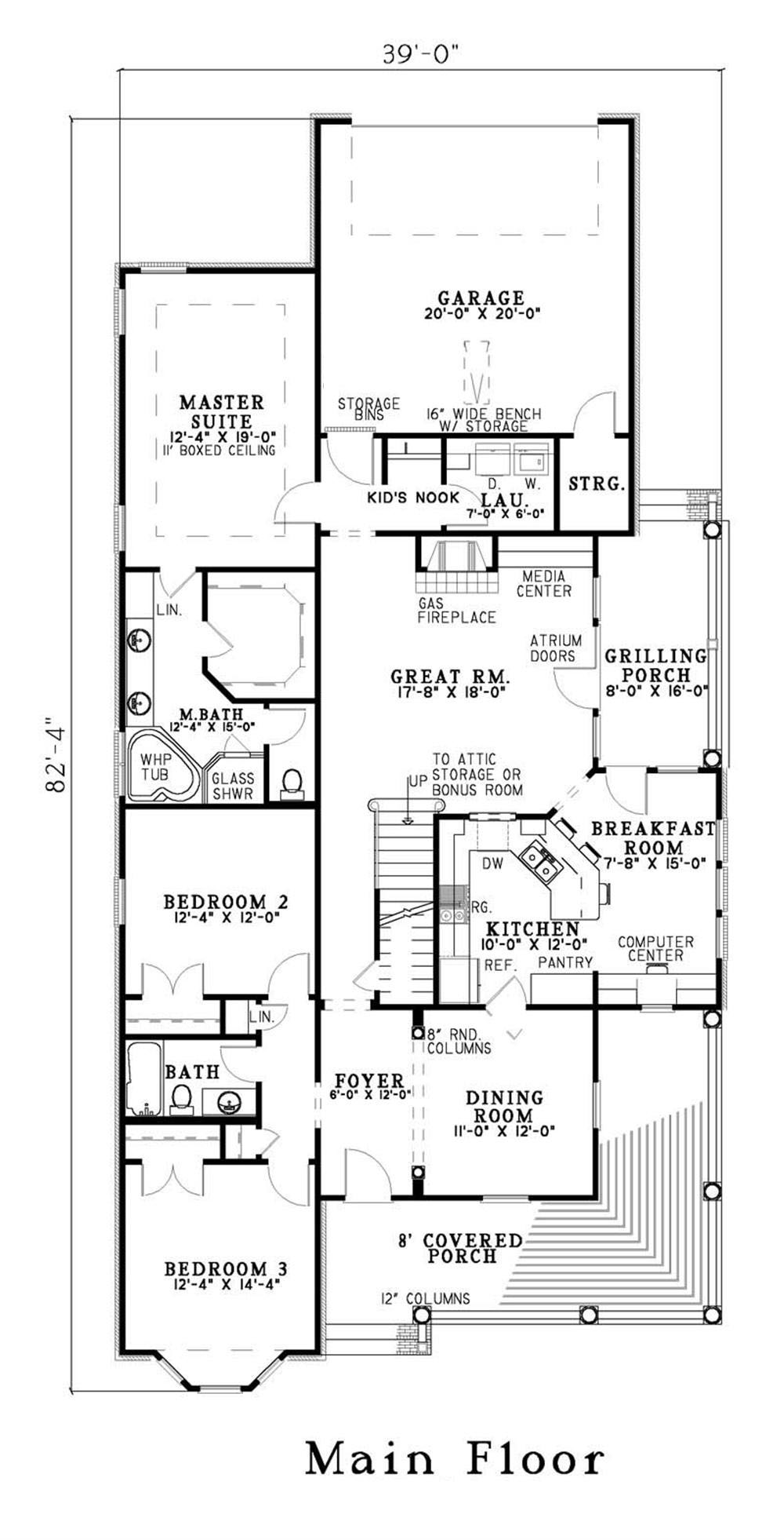 Floor Plan First Story of Southern Plan #153-1175